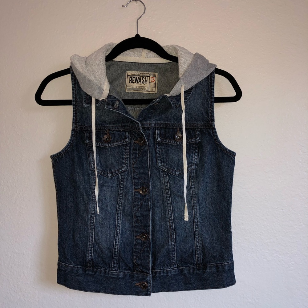 Rewash Sleeveless Denim Vest with Gray Hood Sz Sm